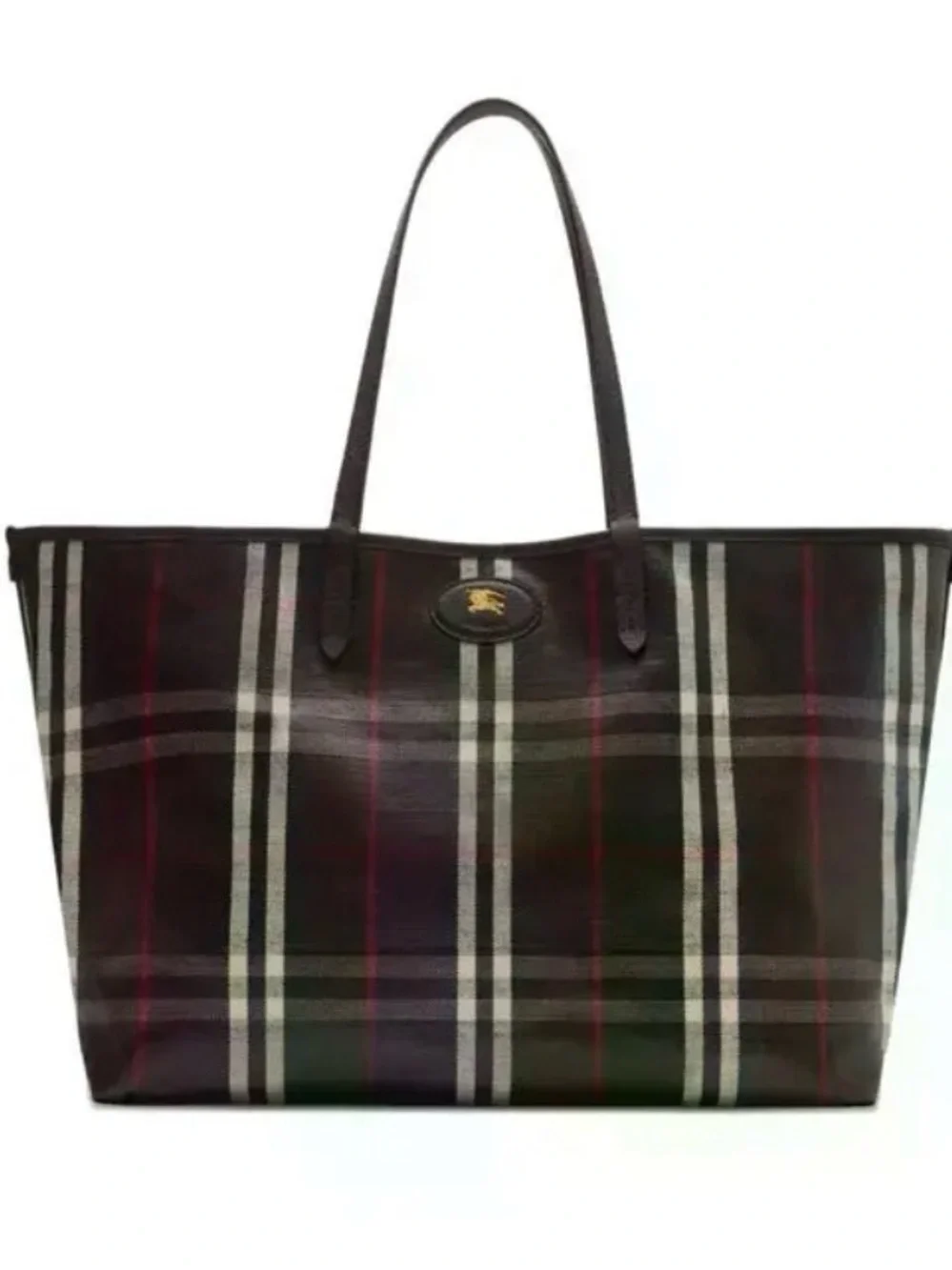Burberry Highlands Checked Tote Bag Mahogany